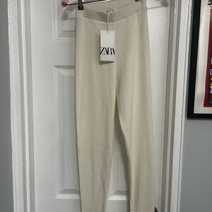Zara Cream Ribbed Knit Leggings